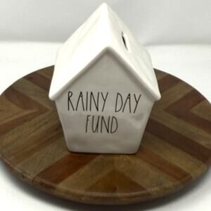 Rae Dunn By Magenta RAINY DAY FUND White Ceramic Bird House Bank 6.5" x 4"